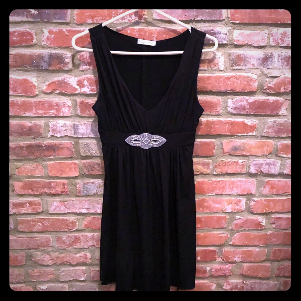 Black cocktail dress with silver bead detail